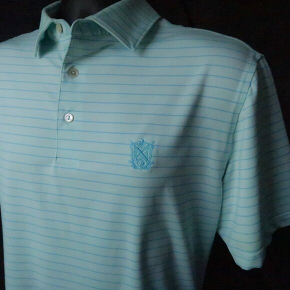 Peter Millar Summer Comfort Lt Blue Striped N Stretch Polo (M) ⛳️ - Picture 2 of 8